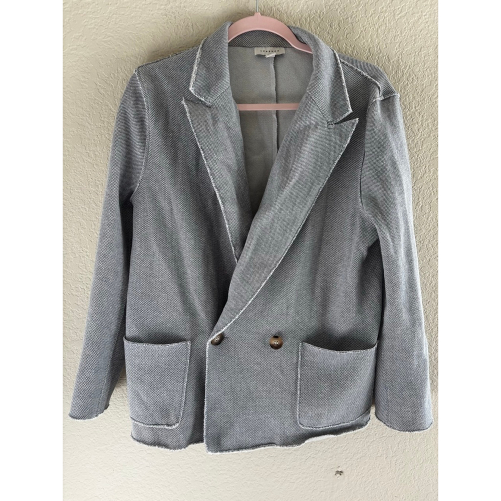 Women's Topshop Grey & White Distressed Double-Breasted Blazer US 8